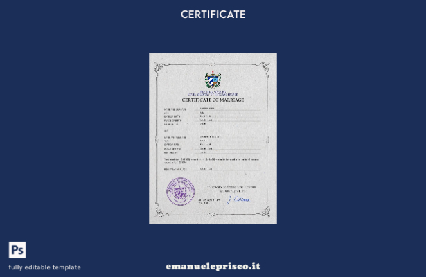 modello PSD di certificato di matrimonio cubano in stile verificato